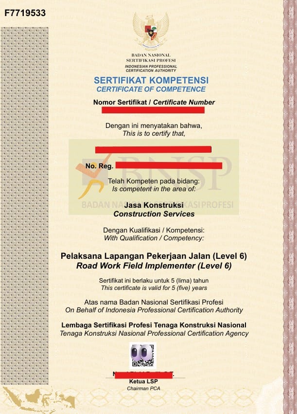 Contoh Sertifikat SKK - sampel kedua